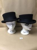 TWO MAJOR WEAR BLACK 100% WOOL HALF-TOP HATS ONE LARGE AND THE OTHER EXTRA LARGE
