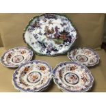 SET OF EIGHT EARLY 19TH CENTURY HICKS AND MEIGH IRONSTONE CHINA SOUP BOWLS AND VICTORIAN OVAL MEAT