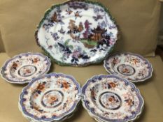 SET OF EIGHT EARLY 19TH CENTURY HICKS AND MEIGH IRONSTONE CHINA SOUP BOWLS AND VICTORIAN OVAL MEAT