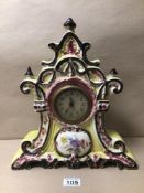 20TH CENTURY FRENCH PORCELAIN MANTEL CLOCK, UNTESTED,36CM IN HEIGHT
