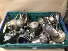 MIXED COLLECTION OF SILVER-PLATED WARES INCLUDING KETTLES, CANDLESTICKS, VASES AND MORE