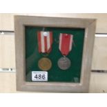 TWO FRAMED MEDALS, POLAND WARSAW WW2 AND FRENCH ROVEN INDUSTRIAL SOCIETY MEDAL