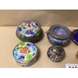 SMALL QUANTITY OF CLOISONNE AND ENAMEL ITEMS, INCLUDES TWO CIRCULAR BOXES AND INKWELL