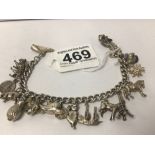 925 SILVER CHARM BRACELET WITH SEVENTEEN CHARMS