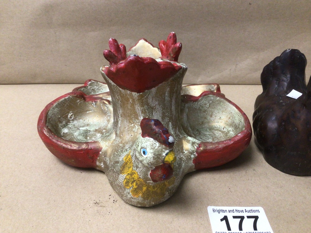 VINTAGE CERAMIC CHICKEN EGG SERVING DISH/HOLDER, TOGETHER WITH A CARVED CHICKEN FIGURINE - Image 3 of 5