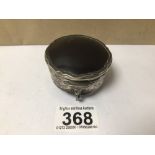 HALLMARKED SILVER AND TORTOISESHELL TRINKET LIDDED BOX ON CABRIOLE FEET WITH A LEATHER BASE, CHESTER