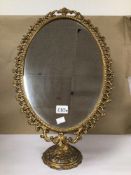 VINTAGE-STYLED OVAL GILDED DRESSING TABLE MIRROR, BEING 63CM IN HEIGHT