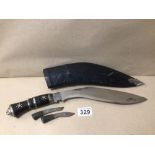 EASTERN KUKRI KNIFE IN LEATHER SCABBARD DATED 1968