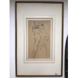 ATTRIBUTED TO GLYN PHILPOT (1884-1937) ENGLAND CHARCOAL DRAWING OF A NUDE, FRAMED NAMED TO THE BACK,