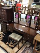 FOUR PIECES STAG FURNITURE, DRESSING TABLE, AND STOOL WITH TWO BEDSIDE CHESTS