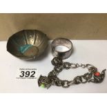 MIXED WHITE METAL ITEMS INCLUDES NAPKIN RING AND MORE