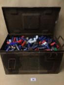 WWII BRITISH ARMY H50 VAL SMALL ARMS AMMUNITION BOX, DATED 1945, CONTAINING OVER 550 SPENT PLASTIC