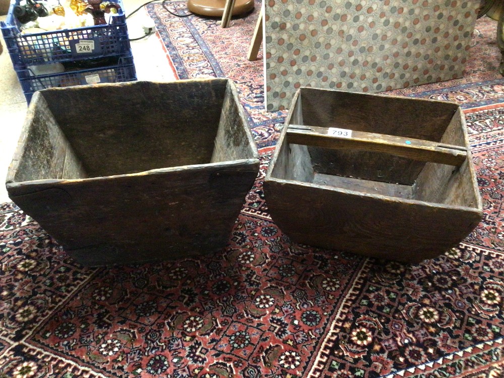 TWO 19TH CENTURY OAK TRUGS, 32 X 32CM