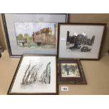 FOUR SIGNED WATERCOLOURS, ONE P. F. TUNSTALL ‘BODIAM CASTLE, SUSSEX’, TWO MARY PARKER (1982) OF