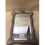 HALLMARKED SILVER LARGE TABLE MIRROR BY CARRS OF SHEFFIELD, 38 X 25CM