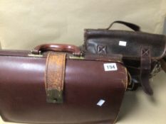 VINTAGE BROWN LEATHER UNLABELLED BAG AND BRIEFCASE INDISTINCTLY LABELLED