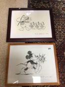DISNEY PRINTS BOTH FRAMED AND GLAZED PUPPY LOVE 1933, MR DUCK STEPS OUT 1940, THE LARGEST 57 X 48CM