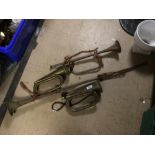 FOUR VINTAGE TRUMPETS/HORNS