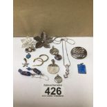 MIXED SILVER/WHITE METAL JEWELLERY, BROOCHES, EARRINGS, PENDANTS AND MORE