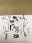 MIXED SILVER/WHITE METAL JEWELLERY, PENDANTS, BROOCHES AND MORE