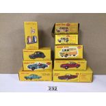 COLLECTION OF NINE VINTAGE BOXED DIE-CAST DINKY TOYS MODEL VEHICLES INCLUDES FORD ‘THUNDERBIRD’ 555,