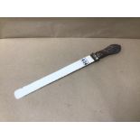 A LARGE BONE AND WHITE METAL HANDLE PAGE TURNER, 41CM