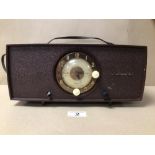 A RETRO C.1950 HIS MASTERS VOICE (HMV) CLOCK RADIO MODEL 1127, SERIAL 90362, (UNTESTED)