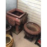 TWO LARGE TERRACOTTA PLANTERS A/F, THE LARGEST 86CM