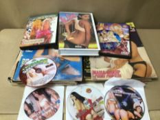 COLLECTION OF ADULT CONTENT INCLUDING DVDs, VHS TAPE AND MAGAZINES (KNAVE, RUSTLER AND MORE)