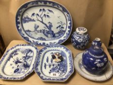 MIXED COLLECTION OF BLUE AND WHITE CHINA OF FLORAL AND ORIENTAL FIGURES DESIGN, SOME A/F
