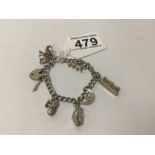 HALLMARKED SILVER CHARM BRACELET WITH SIX CHARMS