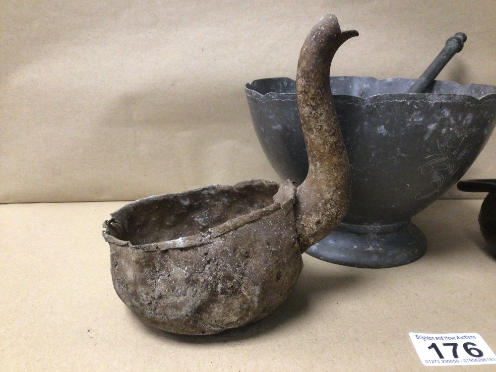 MIXED THREE PIECES OF VINTAGE METALWARE, INCLUDES SVENSKT TENN PESTLE AND MORTAR, A SMALL CAST - Image 3 of 4