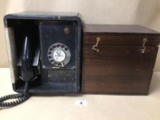 A RETRO C.1950 BLACK BAKELITE WINSTER TELEPHONE SYSTEM/BOX (MKIII, SN. 1186), TOGETHER WITH AN EMPTY