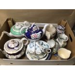 A MIXED NUMBER OF POTTERY AND PORCELAIN TEA SERVICES, INCLUDES NORITAKE, CROWN DEVON, AND MORE