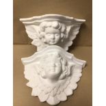 PAIR OF CHERUB ANGEL WALL PLASTER SCONCES,24CM X 15CM