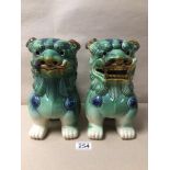 A LARGE PAIR OF PORCELAIN FOO DOGS, 24 X 25CM