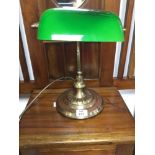 VINTAGE BRASS AND GLASS BANKERS LAMP