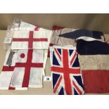 COLLECTION OF THIRTEEN NAVAL FLAGS AND PENNANTS, INCLUDES LARGE UNION JACK FLAG, MULTIPLE ADMIRAL,