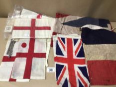 COLLECTION OF THIRTEEN NAVAL FLAGS AND PENNANTS, INCLUDES LARGE UNION JACK FLAG, MULTIPLE ADMIRAL,