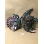 TWO DECORATIVE VENETIAN STYLED CERAMIC WALL MOUNTED MASKS