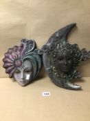 TWO DECORATIVE VENETIAN STYLED CERAMIC WALL MOUNTED MASKS
