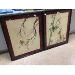 PAIR OF MASSIP COMAS SIGNED, EBONISED FRAMED, AND GLAZED JAPANESE STYLED WATERCOLOURS OF PLUM/CHERRY