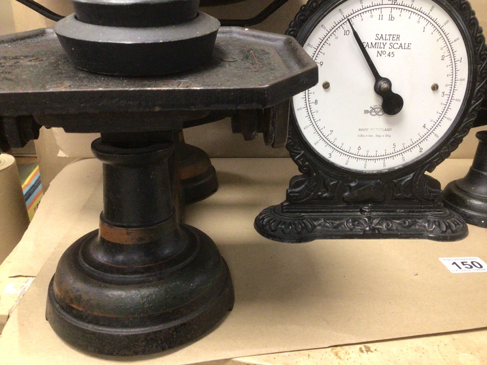 THREE SEPARATE SETS OF VINTAGE CAST IRON KITCHEN SCALES, TWO WITH WEIGHTS AND ONE A/F, ‘C.W.S LTD - Image 6 of 6