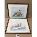 TWO MARY PARKER (1981) SIGNED AND DATED FRAMED AND GLAZED WATERCOLOURS OF NAVAL SHIPS, BEING 32CM