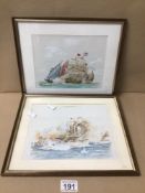 TWO MARY PARKER (1981) SIGNED AND DATED FRAMED AND GLAZED WATERCOLOURS OF NAVAL SHIPS, BEING 32CM