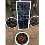 A QUANTITY OF STAIN GLASS, THE LARGEST 126 X 52CM