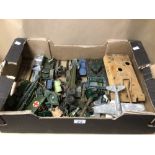 BOX OF PLAY WORN DIE-CAST WWII MILITARY VEHICLES OF MOSTLY DINKY AND BRITAINS