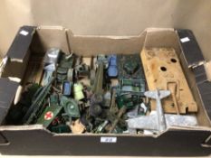 BOX OF PLAY WORN DIE-CAST WWII MILITARY VEHICLES OF MOSTLY DINKY AND BRITAINS