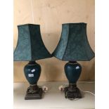 A PAIR OF GREEN CHINA BASE LAMPS