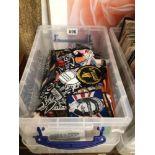 A QUANTITY OF CLOTH BADGES, LED ZEPPELIN, BEATLES AND MORE